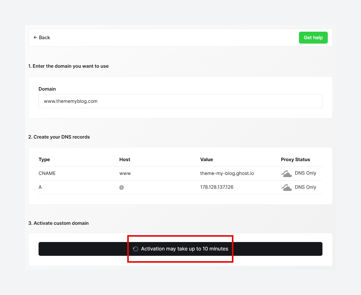 Domain activation may take around 10 minutes