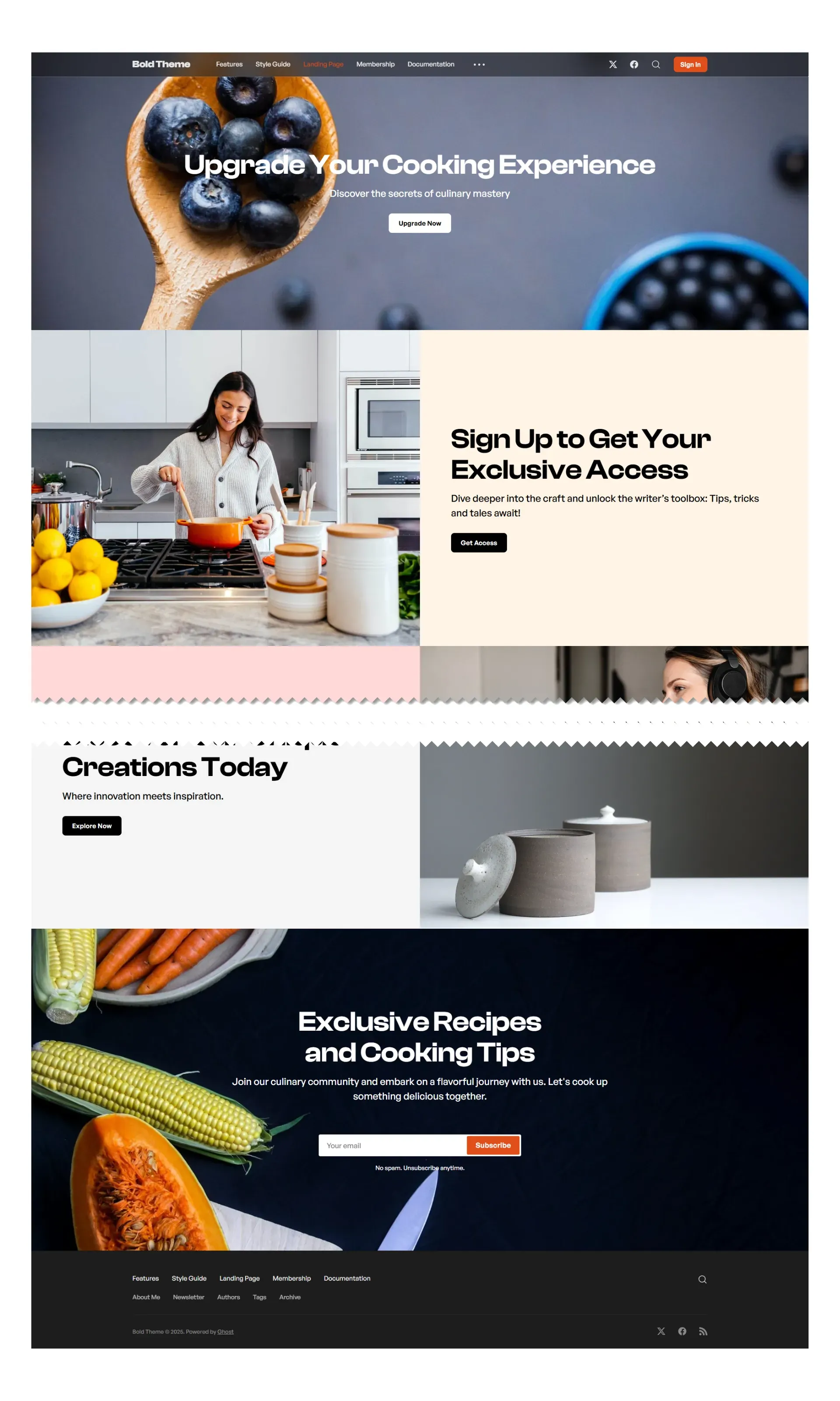 Landing page created in Ghost CMS