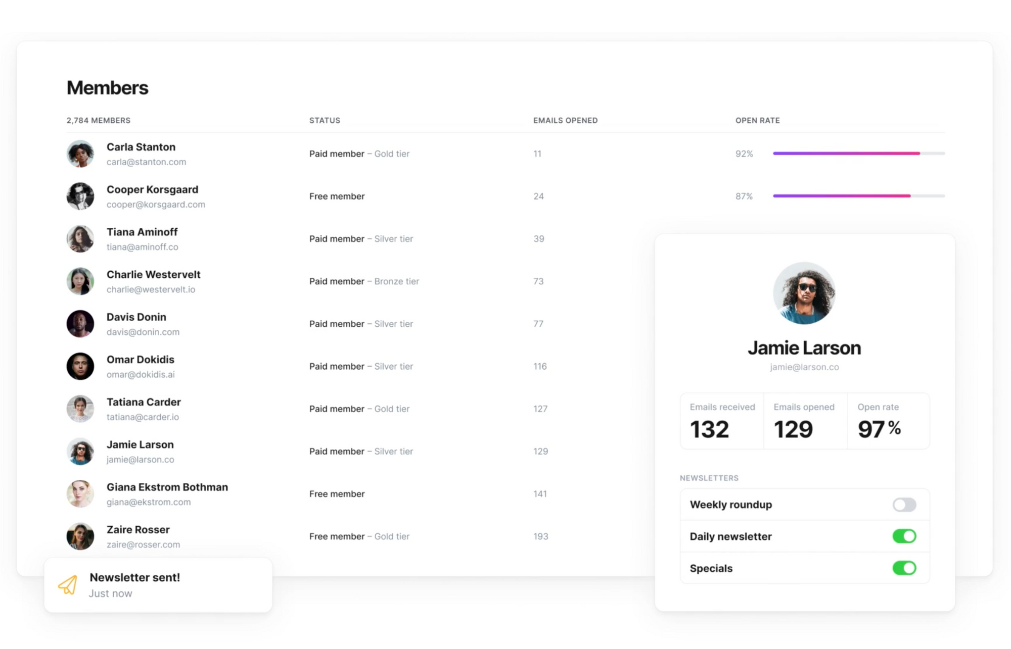 Capturing subscribers in Ghost is seamless and needs no plugins or 3rd party tools