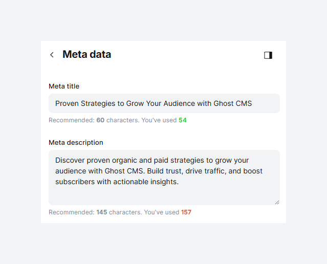 Edit SEO metadata (title and description) in Ghost CMS