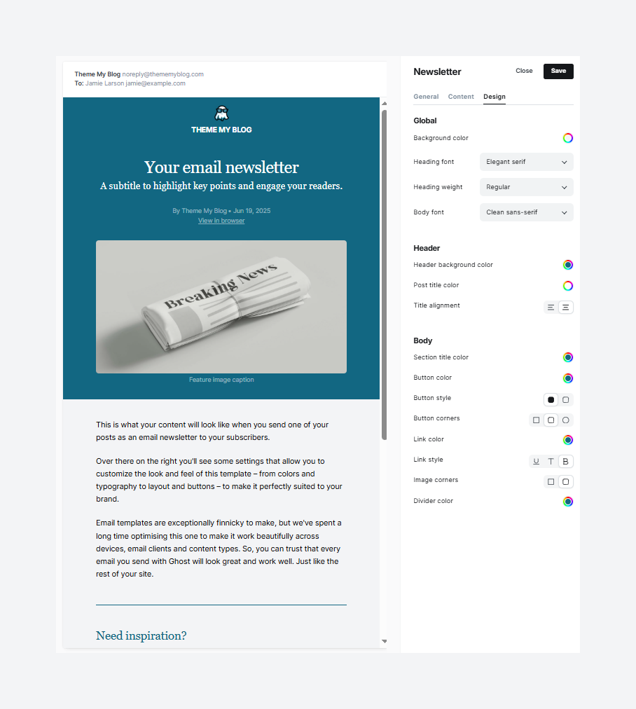 New Design Settings for Ghost CMS Newsletters