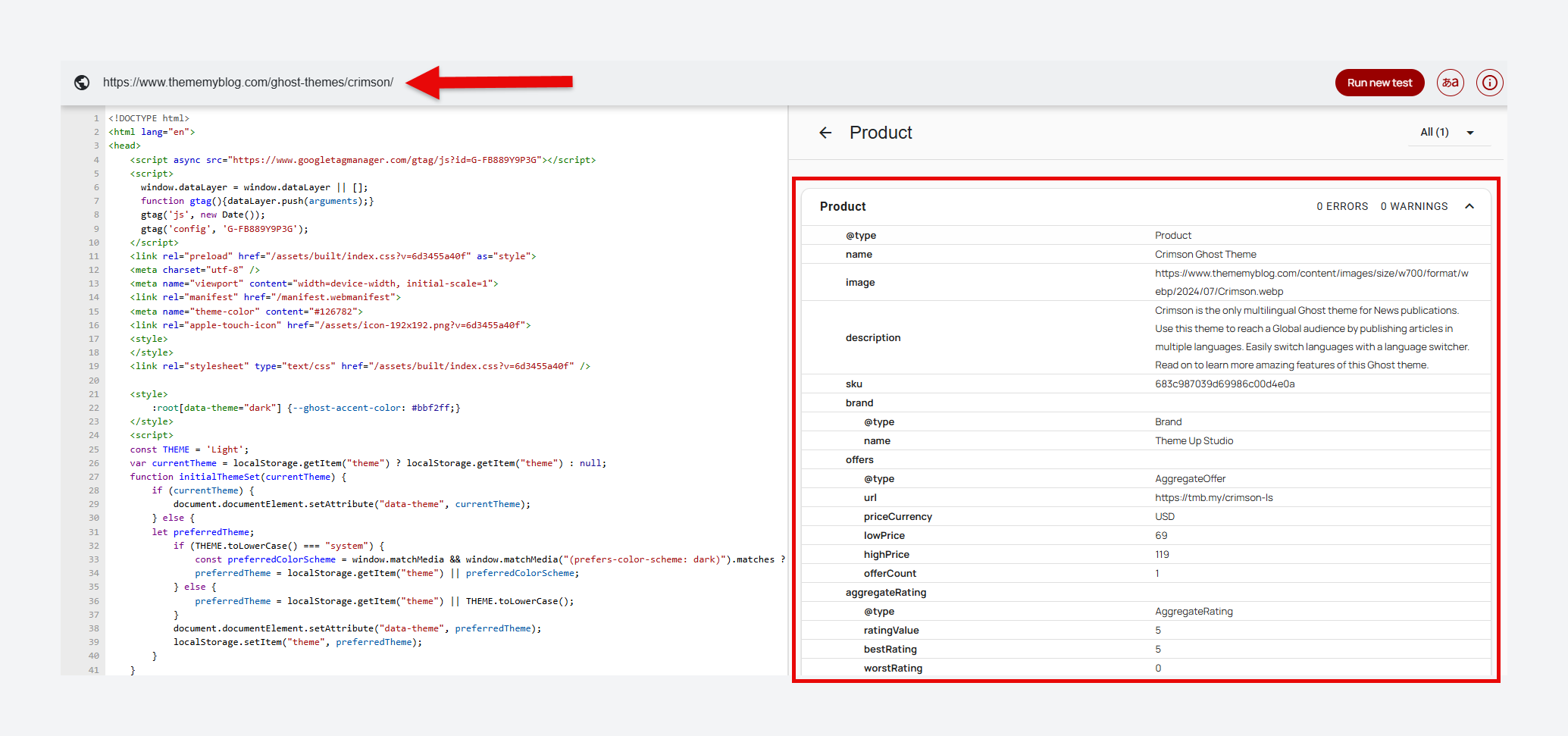 Product snippet for Crimson theme page in Theme My Blog