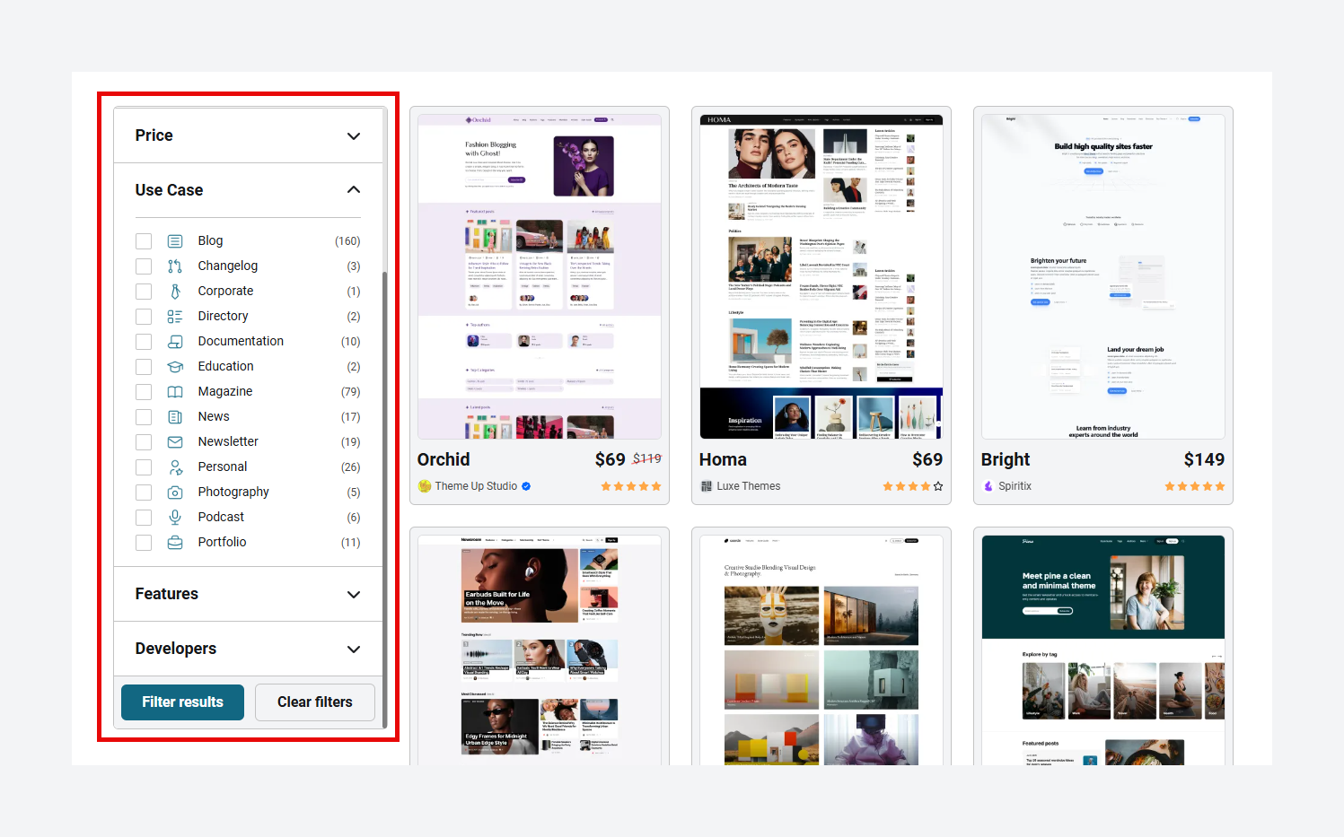 Filter section in Theme My Blog