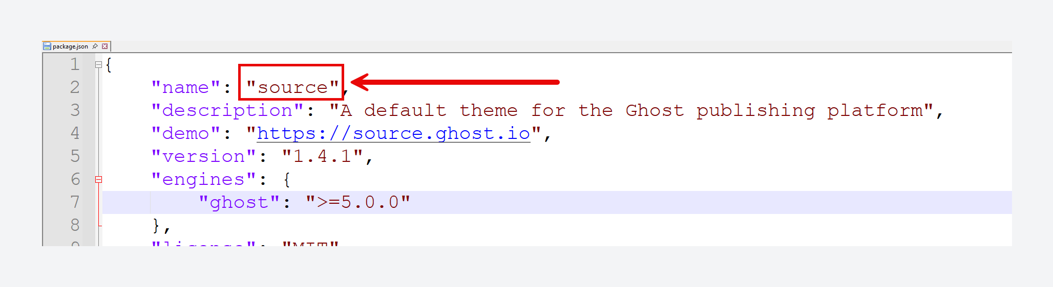 Theme name in package.json file