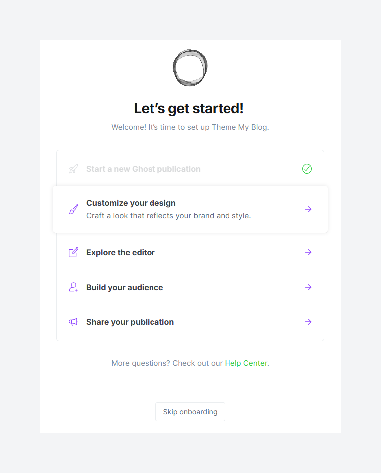 Onboarding Screen in Ghost