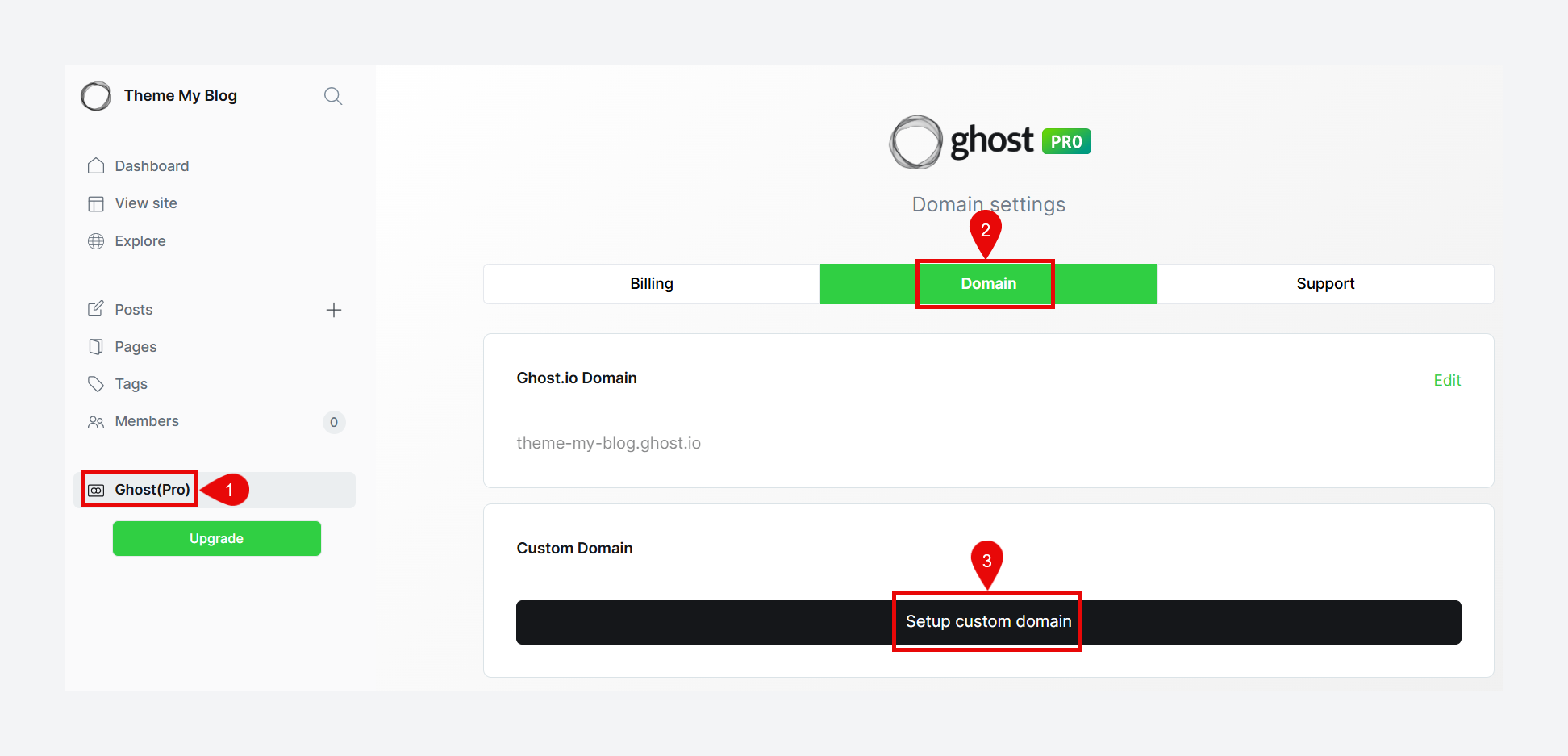 Steps to add a custom domain in Ghost Admin