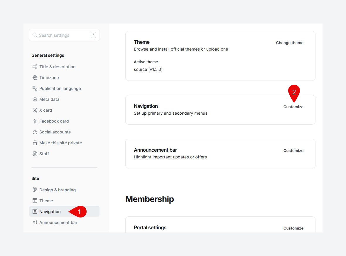 Navigation settings in Ghost