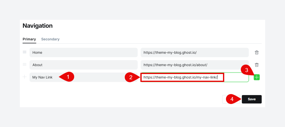 Adding navigation links in Ghost Admin