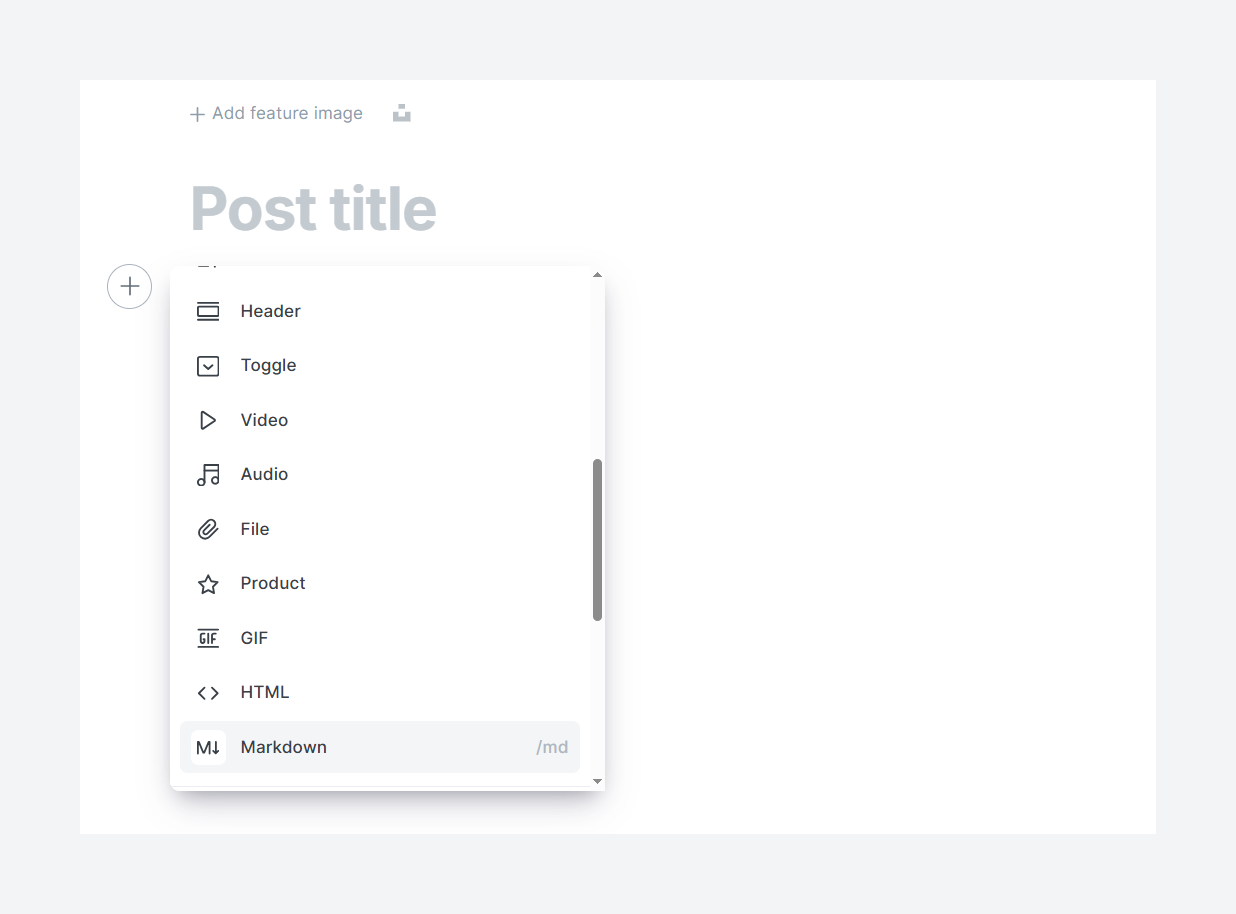 Ghost editor's markdown card
