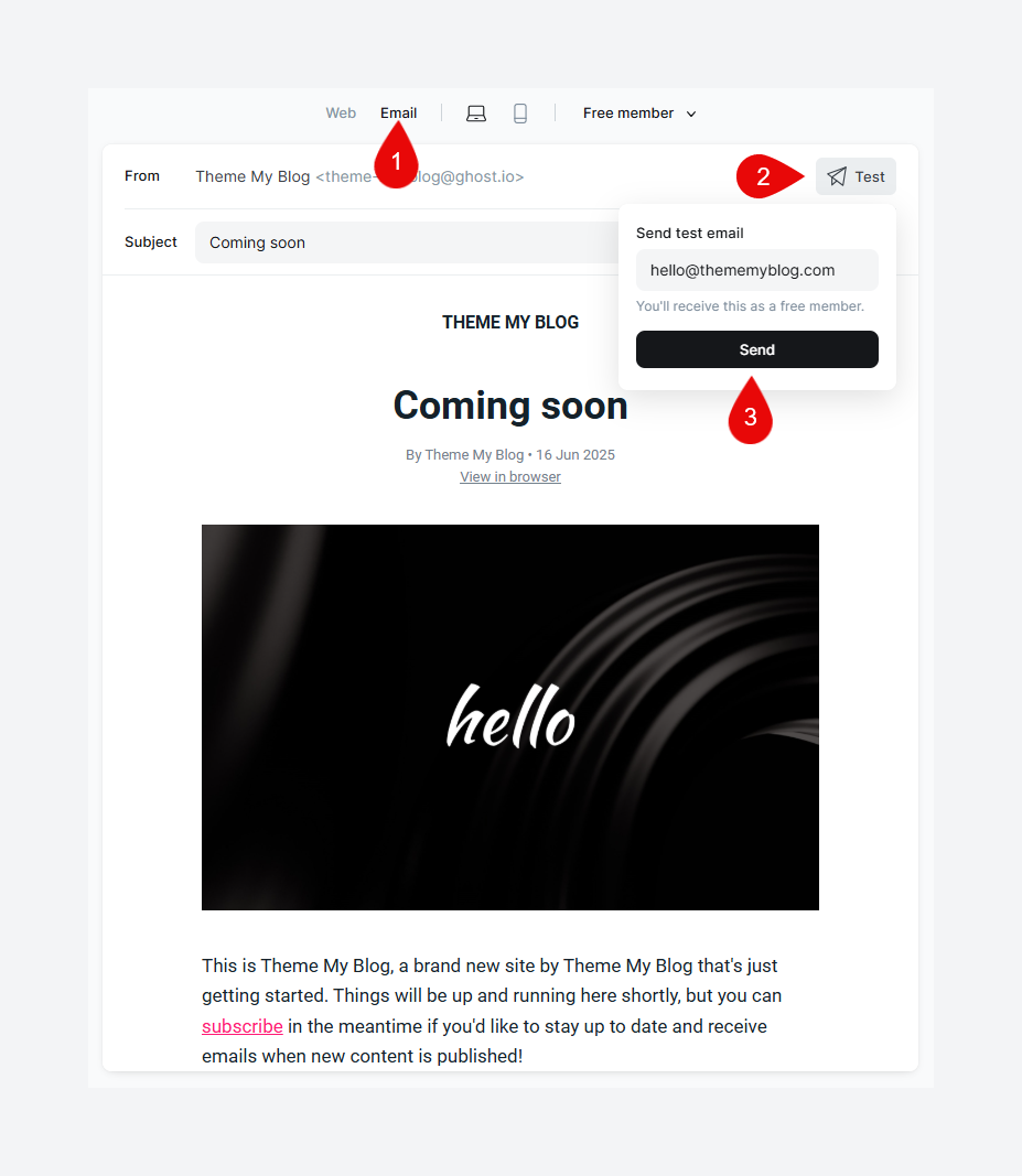 Sending a test email in Ghost CMS