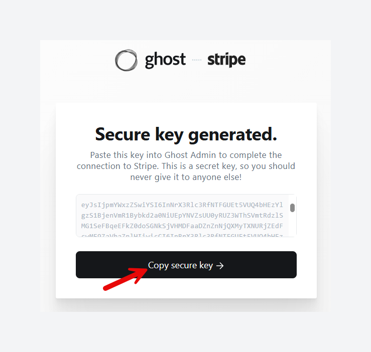 Copy the secure key from Stripe