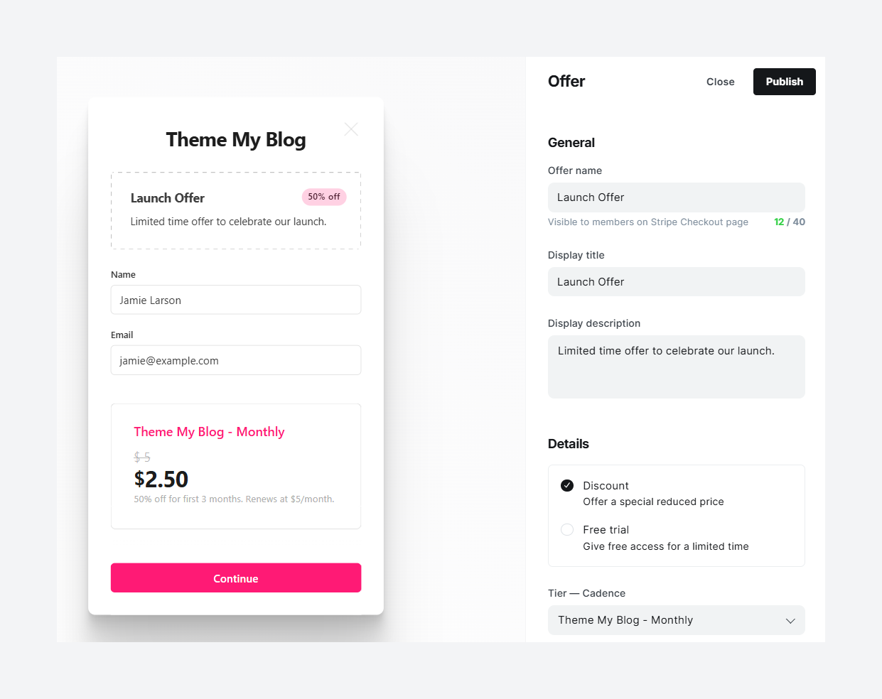 Creating an offer in Ghost CMS