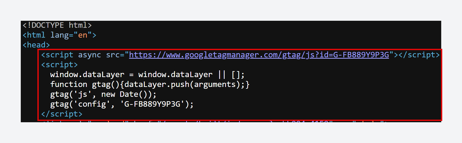 Google Analytics script in page source
