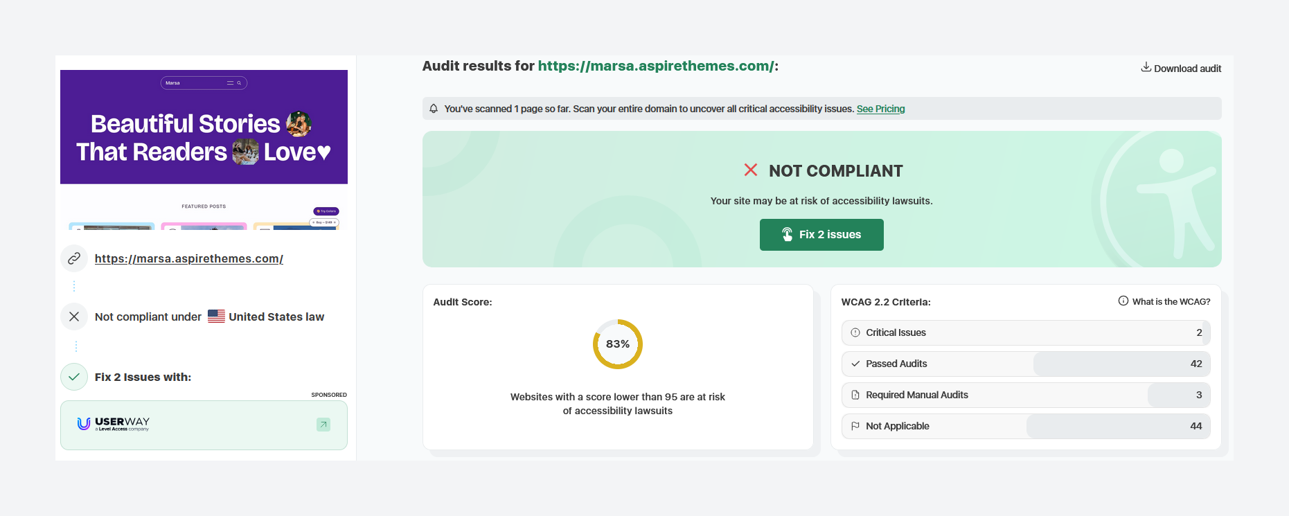 WCAG/ADA test results