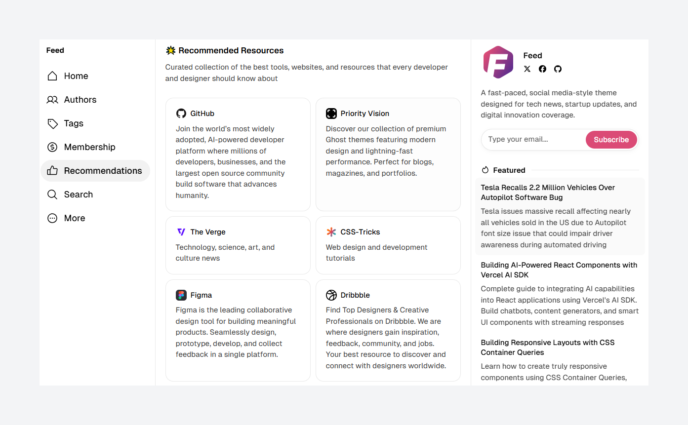 Dedicated Recommendations page