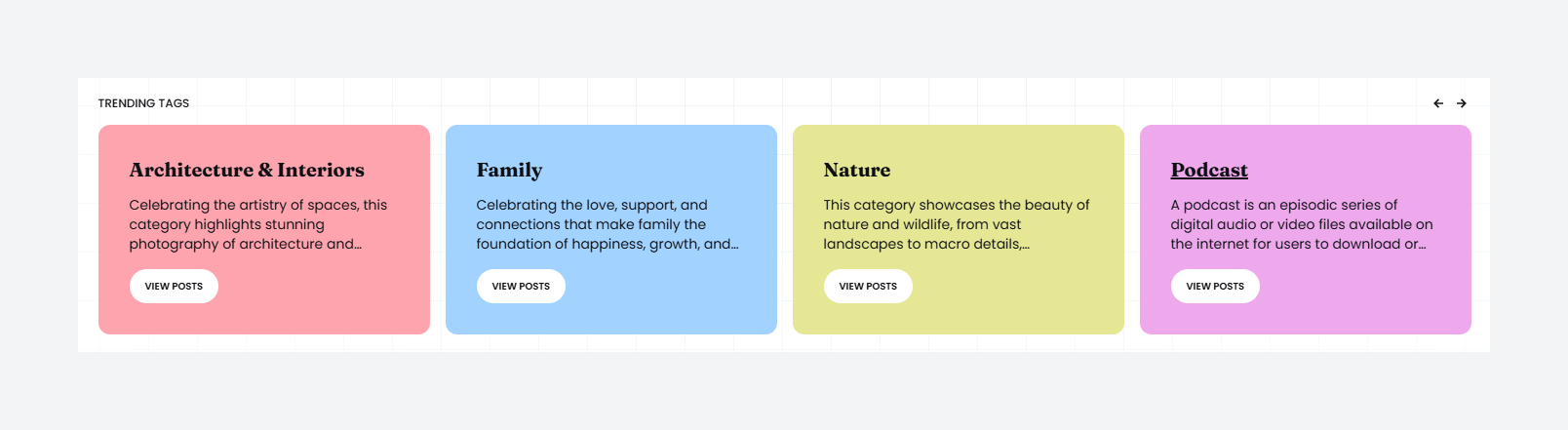 Carousel section for tags