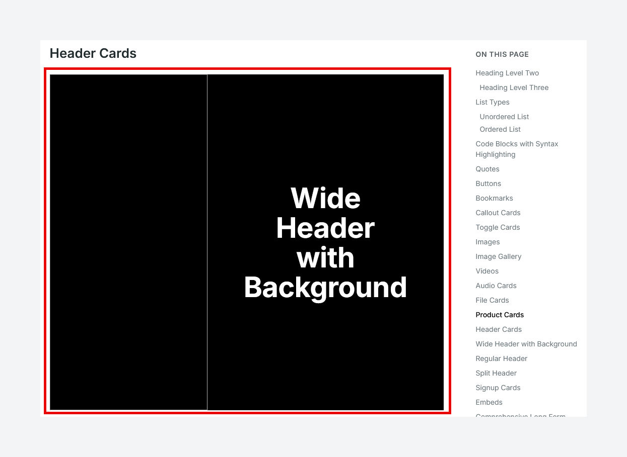 Header Cards not working properly with TOC