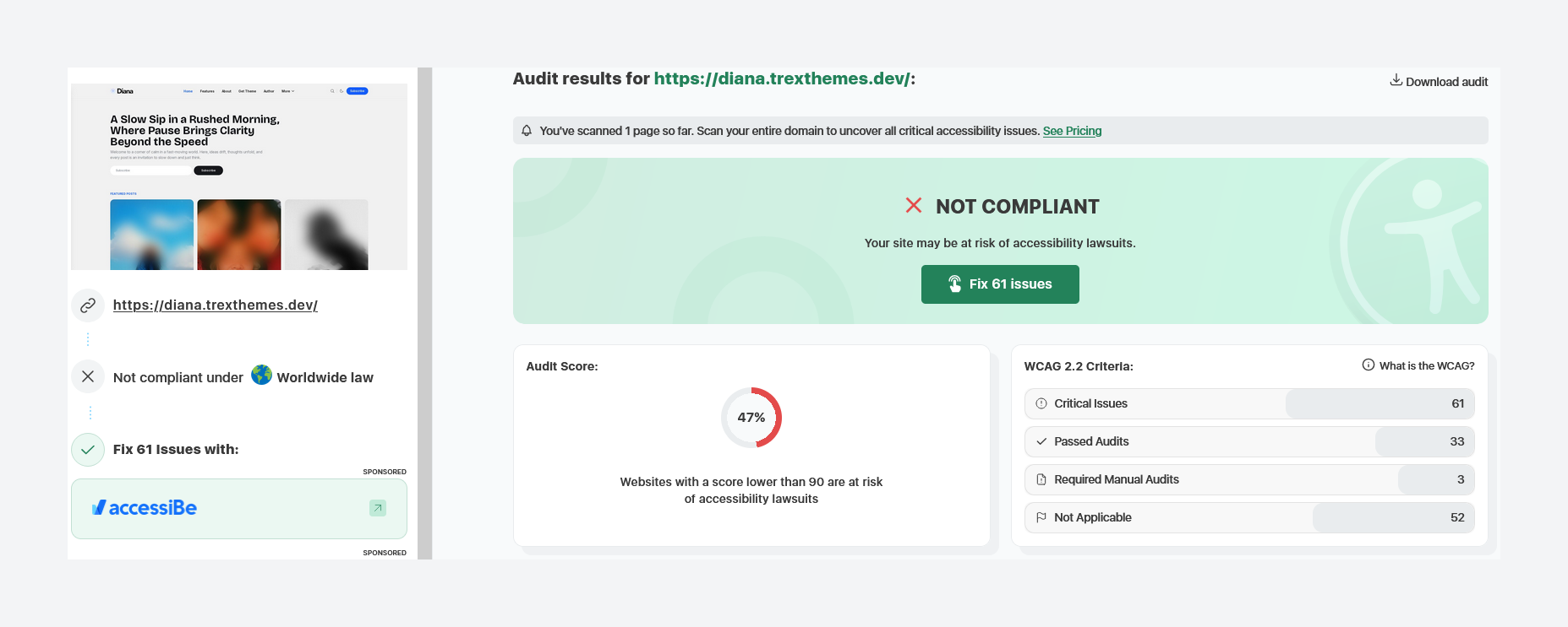 Bad Accessibility in Diana Ghost Theme