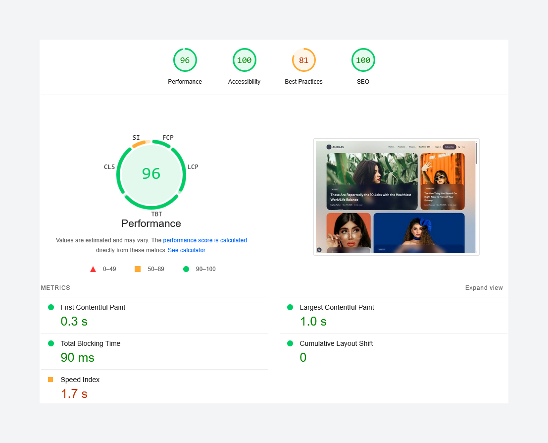 Google PageSpeed Insights Score