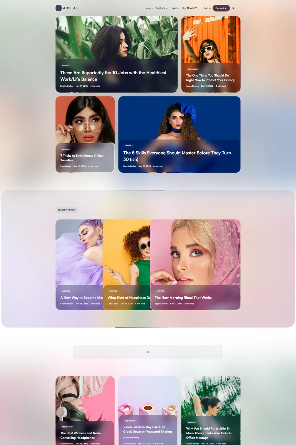 Ambilas Ghost theme by Apalodi with Blur Glass Effect