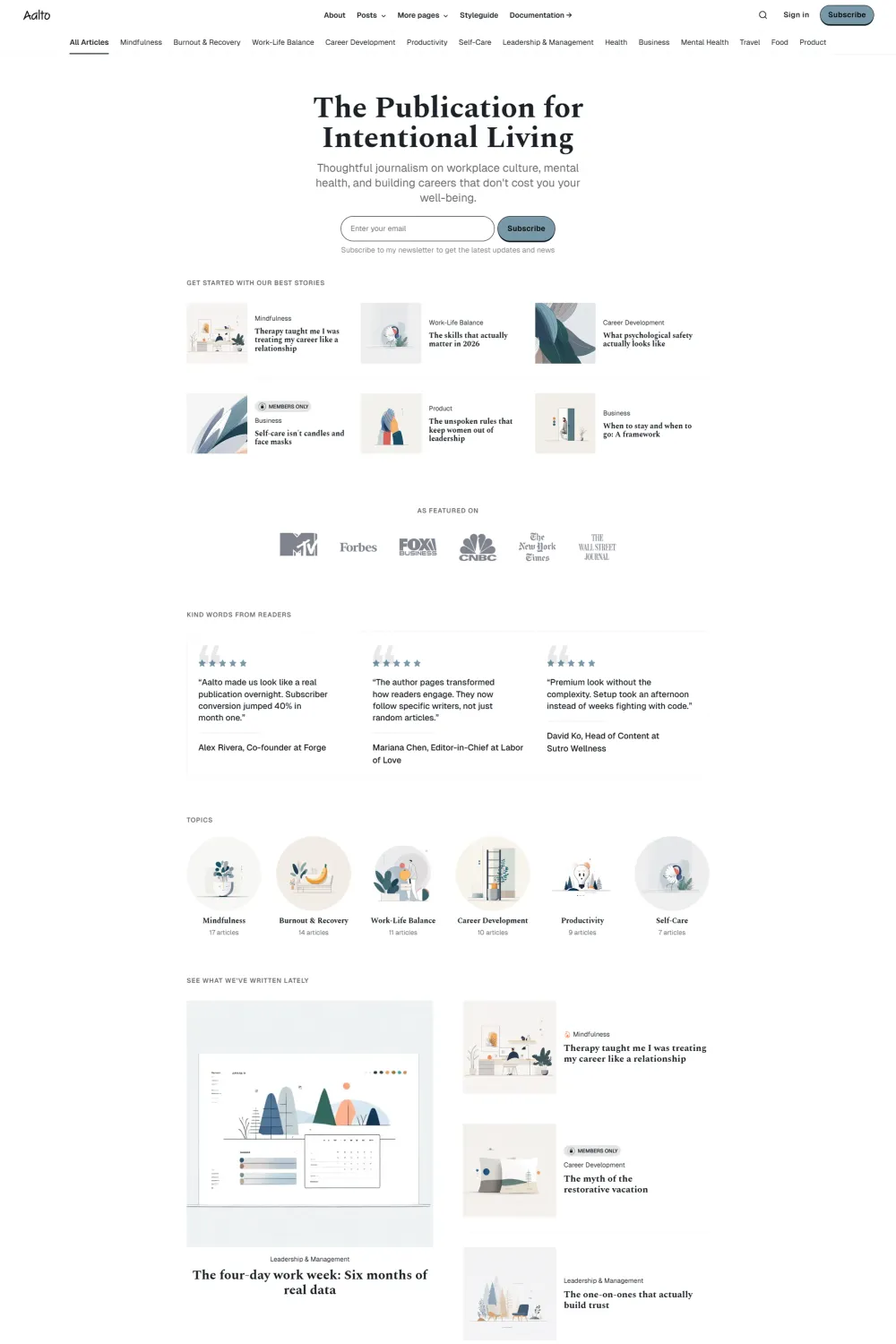 Aalto Ghost theme homepage layout for blog publishing