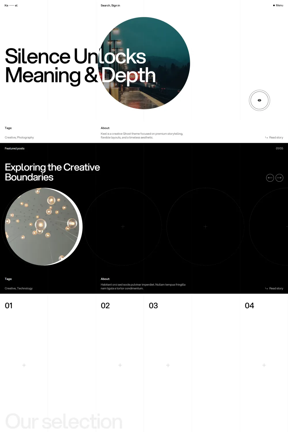 Keel Ghost theme homepage for a creative magazine website
