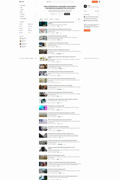 Thred Ghost theme homepage preview for modern blog publishing