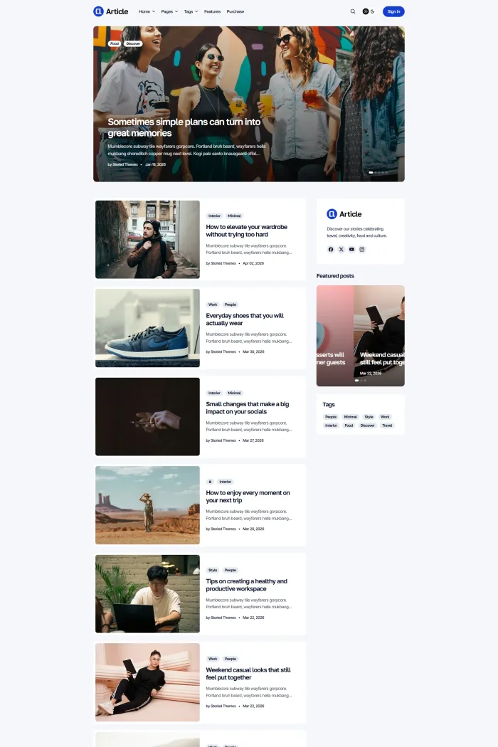 Article Ghost theme homepage review for magazine websites